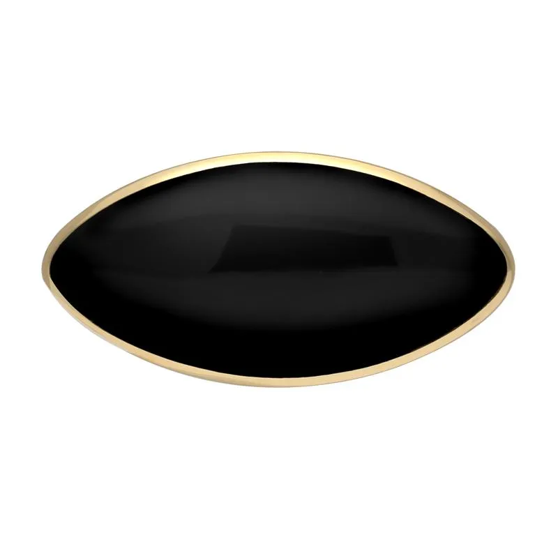 9ct Yellow Gold Whitby Jet Contemporary Long Oval Brooch