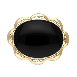 9ct Yellow Gold Whitby Jet Framed Frill Edge Oval Brooch