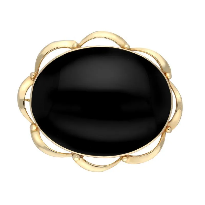 9ct Yellow Gold Whitby Jet Frill Edge Oval Brooch
