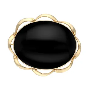 9ct Yellow Gold Whitby Jet Frill Edge Oval Brooch