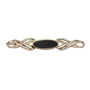 9ct Yellow Gold Whitby Jet Long Oval Twisted Bar Brooch