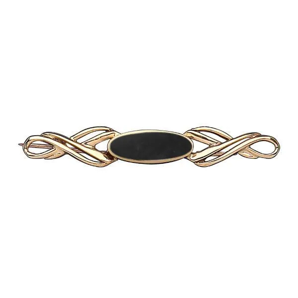 9ct Yellow Gold Whitby Jet Long Oval Twisted Bar Brooch