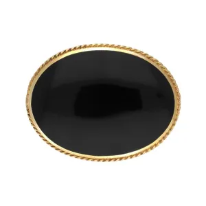 9ct Yellow Gold Whitby Jet Medium Oval Rope Edge Brooch