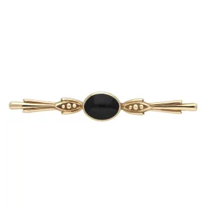 9ct Yellow Gold Whitby Jet Oval Bar Brooch