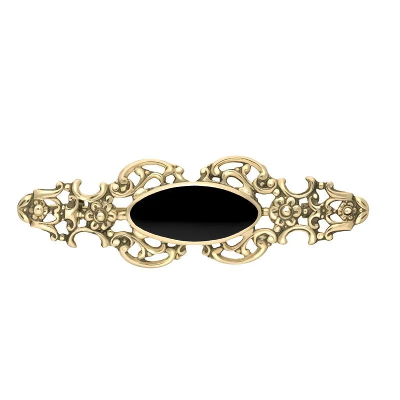 9ct Yellow Gold Whitby Jet Oval Fancy Brooch