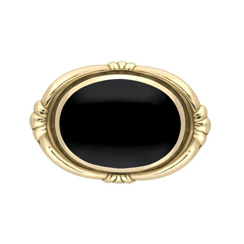 9ct Yellow Gold Whitby Jet Oval Fleur Brooch