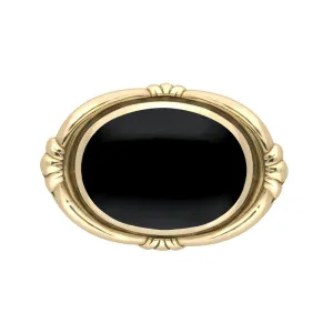 9ct Yellow Gold Whitby Jet Oval Fleur Brooch