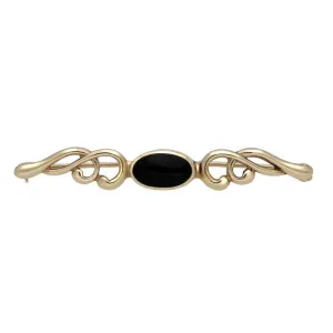 9ct Yellow Gold Whitby Jet Oval Scroll Brooch