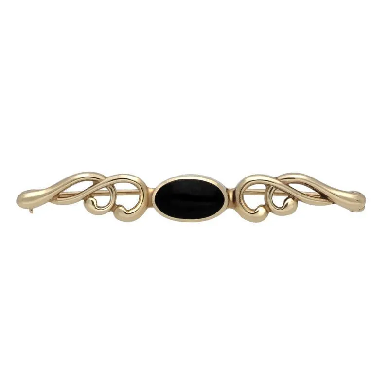 9ct Yellow Gold Whitby Jet Oval Scroll Brooch
