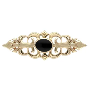 9ct Yellow Gold Whitby Jet Pierced Bar Brooch