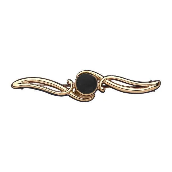9ct Yellow Gold Whitby Jet Scroll Bar Brooch