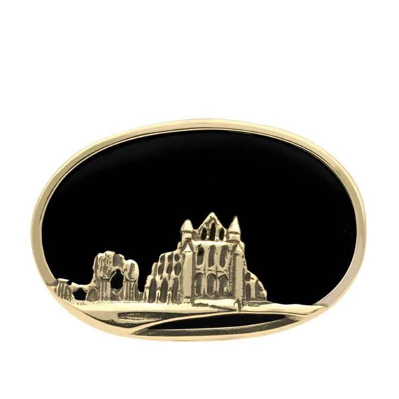 9ct Yellow Gold Whitby Jet Whitby Abbey Brooch