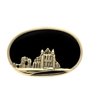 9ct Yellow Gold Whitby Jet Whitby Abbey Brooch