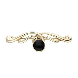 9ct Yellow Gold Whitby Jet Willow Drop Bar Brooch