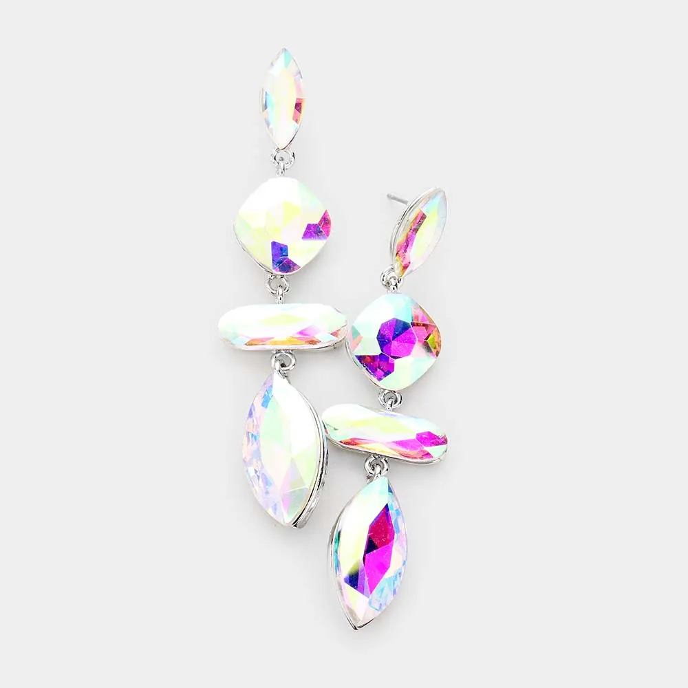 AB Geometric Crystal Stone Dangle Earrings | Pageant Earrings | 473649
