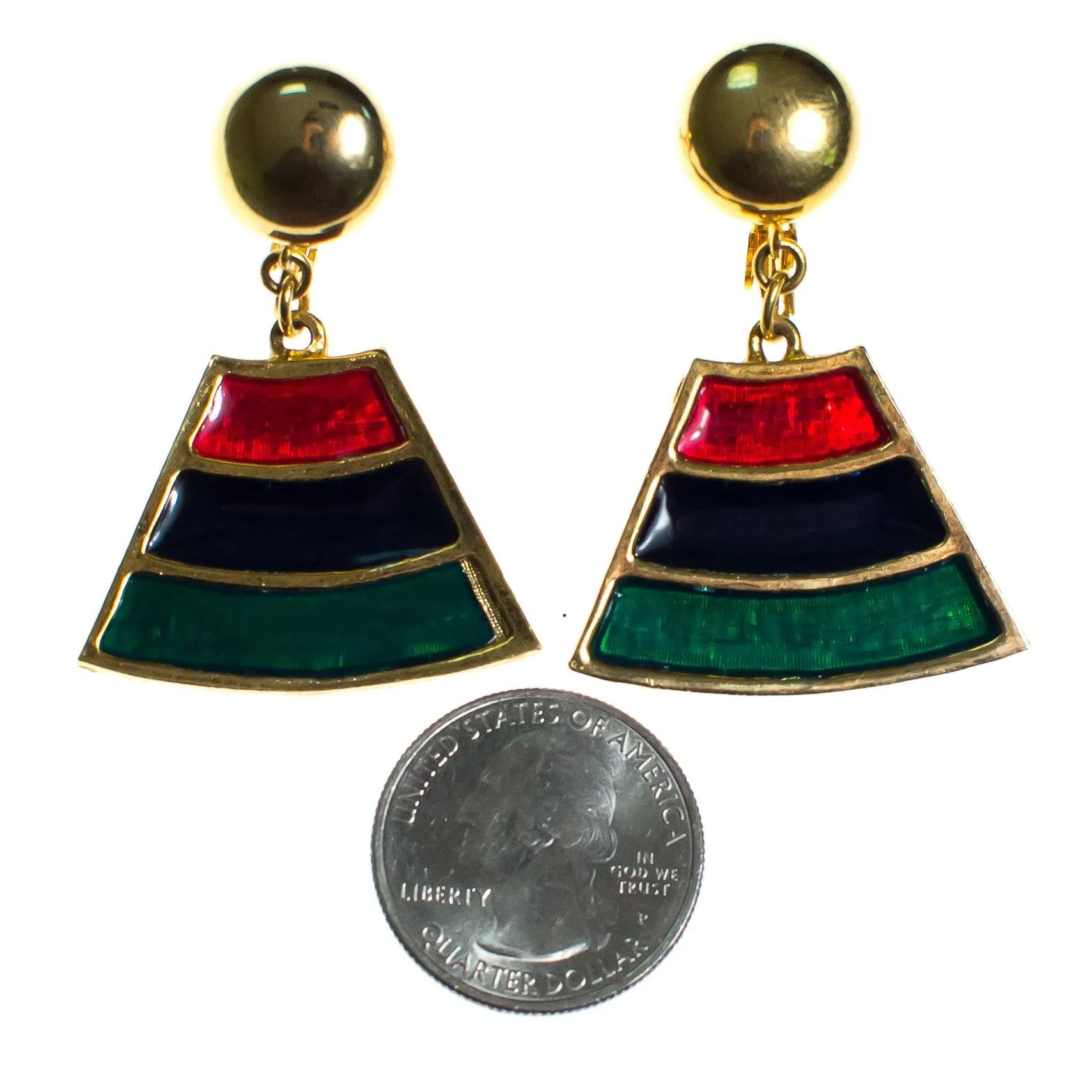 Accessocraft N.Y.C. Statement Earrings Egyptian Revival Gold with Green, Red and Blue