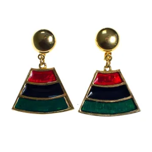 Accessocraft N.Y.C. Statement Earrings Egyptian Revival Gold with Green, Red and Blue