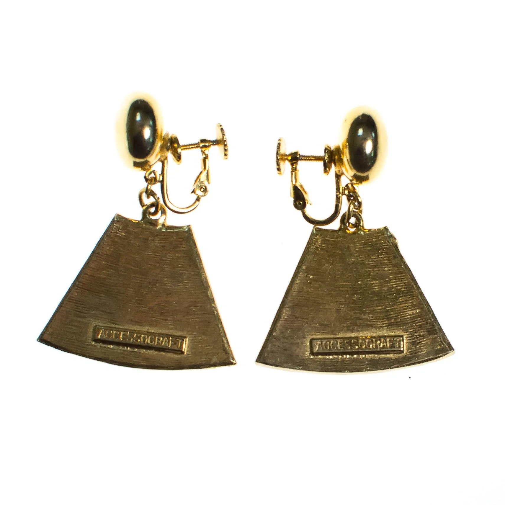 Accessocraft N.Y.C. Statement Earrings Egyptian Revival Gold with Green, Red and Blue