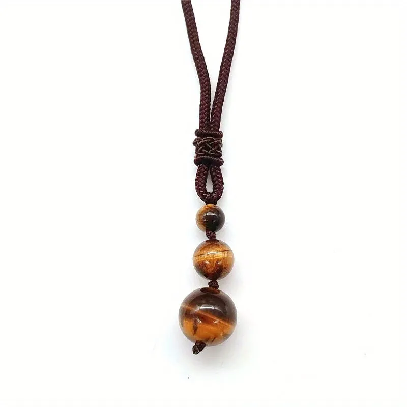 Adjustable Tiger Eye Stone Pendant Necklace for Men