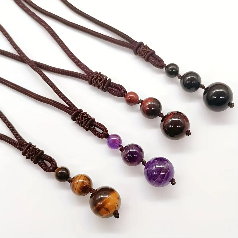 Adjustable Tiger Eye Stone Pendant Necklace for Men
