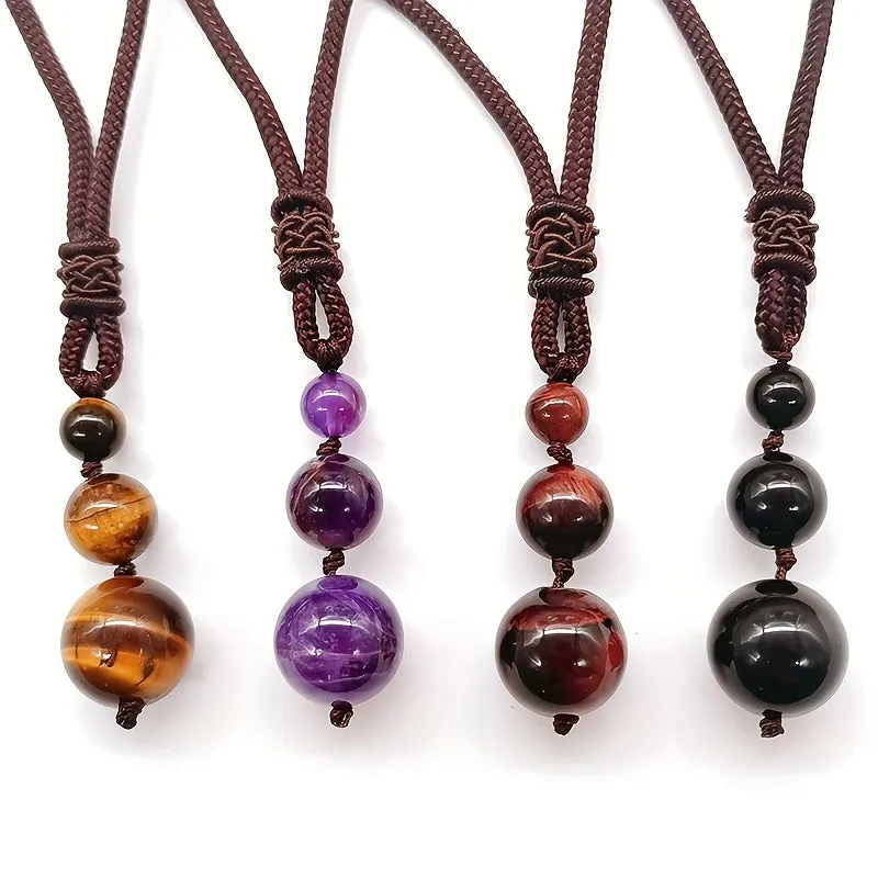 Adjustable Tiger Eye Stone Pendant Necklace for Men