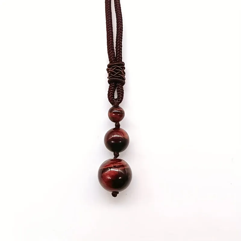 Adjustable Tiger Eye Stone Pendant Necklace for Men