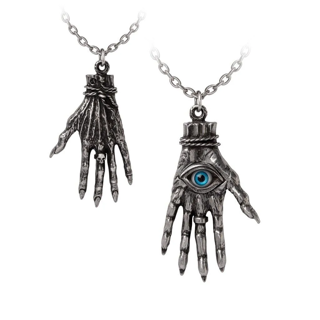 Alchemy Of England P953 Hand of Glory Necklace Gothic Pendant Hamsa Eye Blue