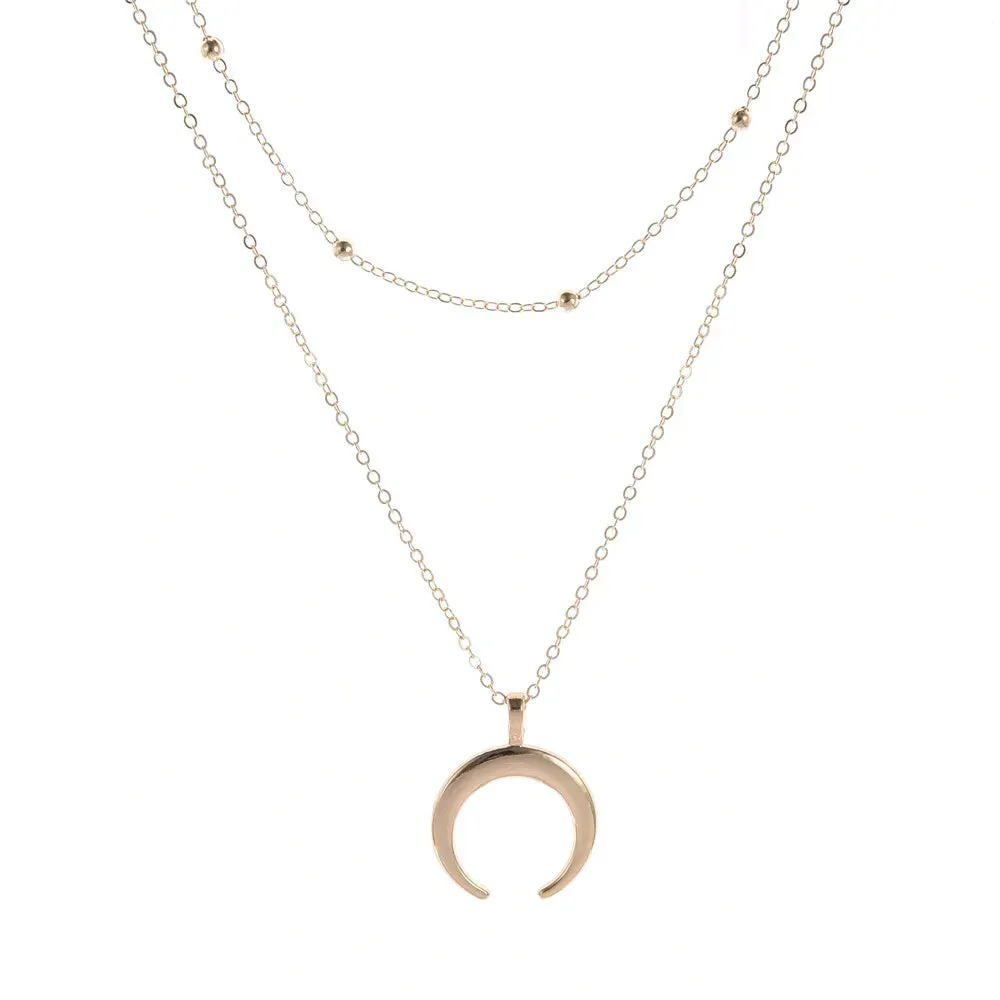 Alloy Half Moon Necklace Horn Crescent Necklace For Women Pendant Horseshoe Horn Short Necklaces Jewelry Gift Women