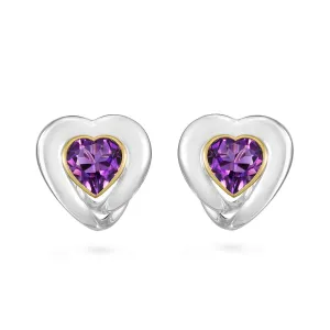 Amethyst Heart Earrings in Yellow Gold and Sterling Silver