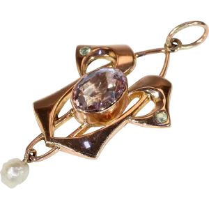 Antique Art Nouveau Pendant Amethyst Peridot Pearl