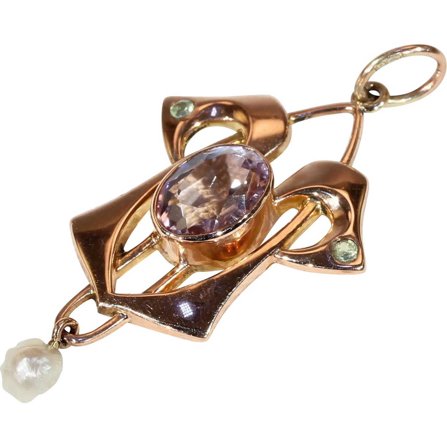 Antique Art Nouveau Pendant Amethyst Peridot Pearl