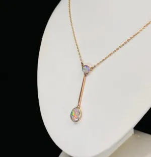 Antique Edwardian Lightning Ridge Solid Opal Pendant Necklace