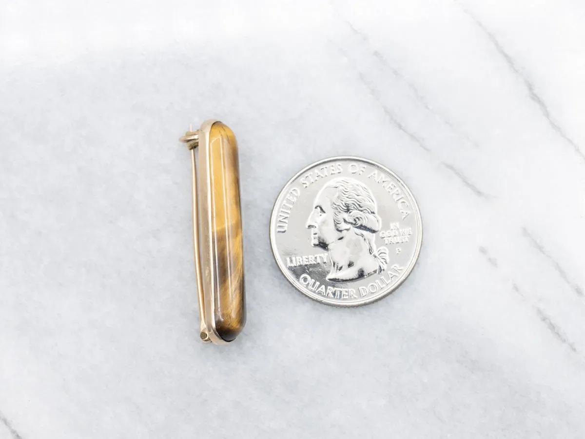 Antique Gold Tiger’s Eye Bar-Pin Brooch