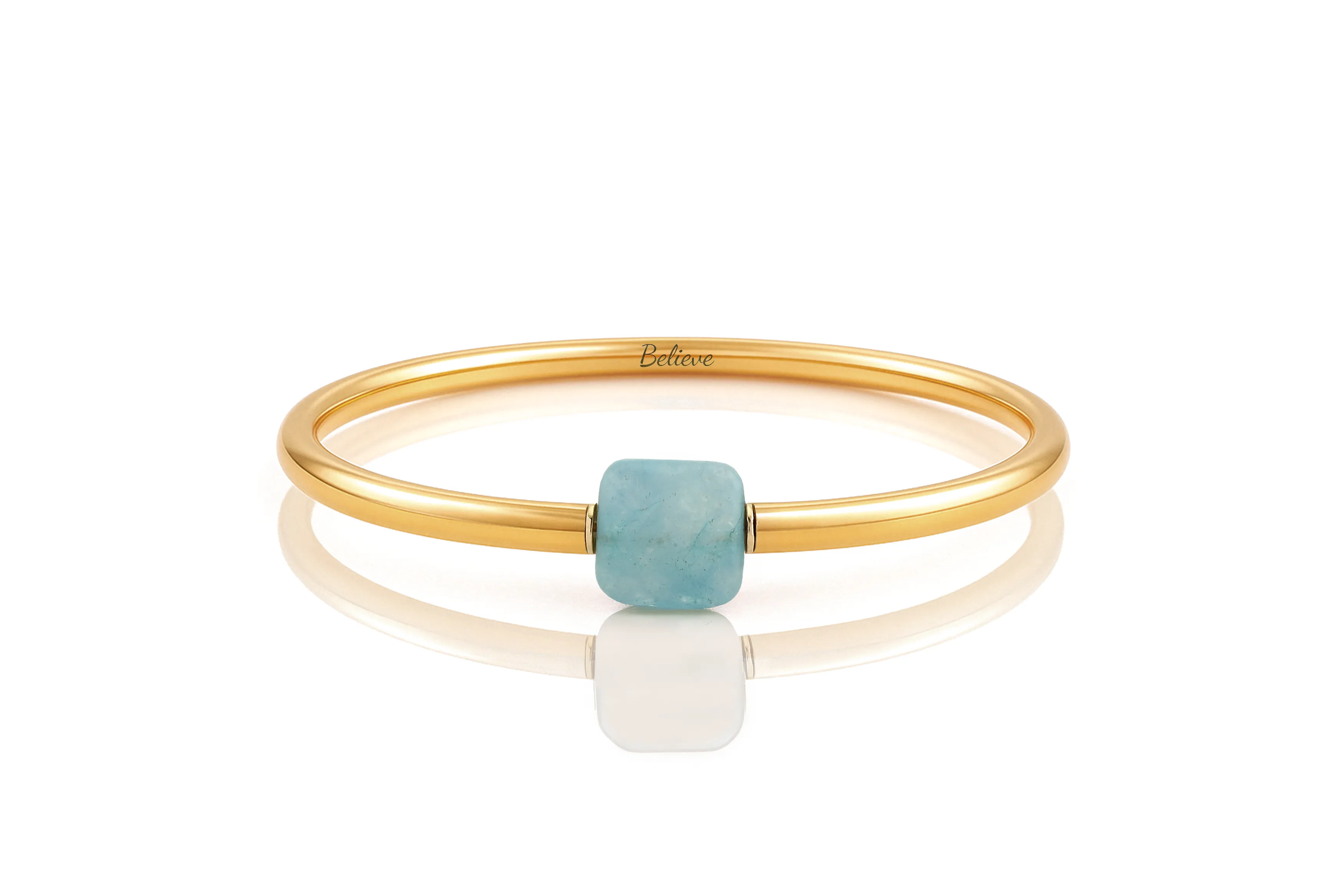 Aqua Quartz Gold Tube Bracelet