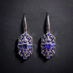Art Deco Bridal/Bridesmaids Earrings in Silver & Sapphire