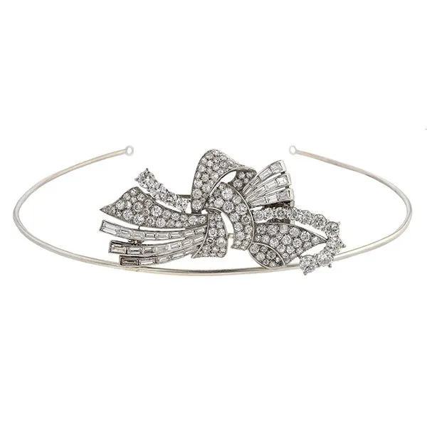 Art Deco Diamond Ribbon Knot Brooch
