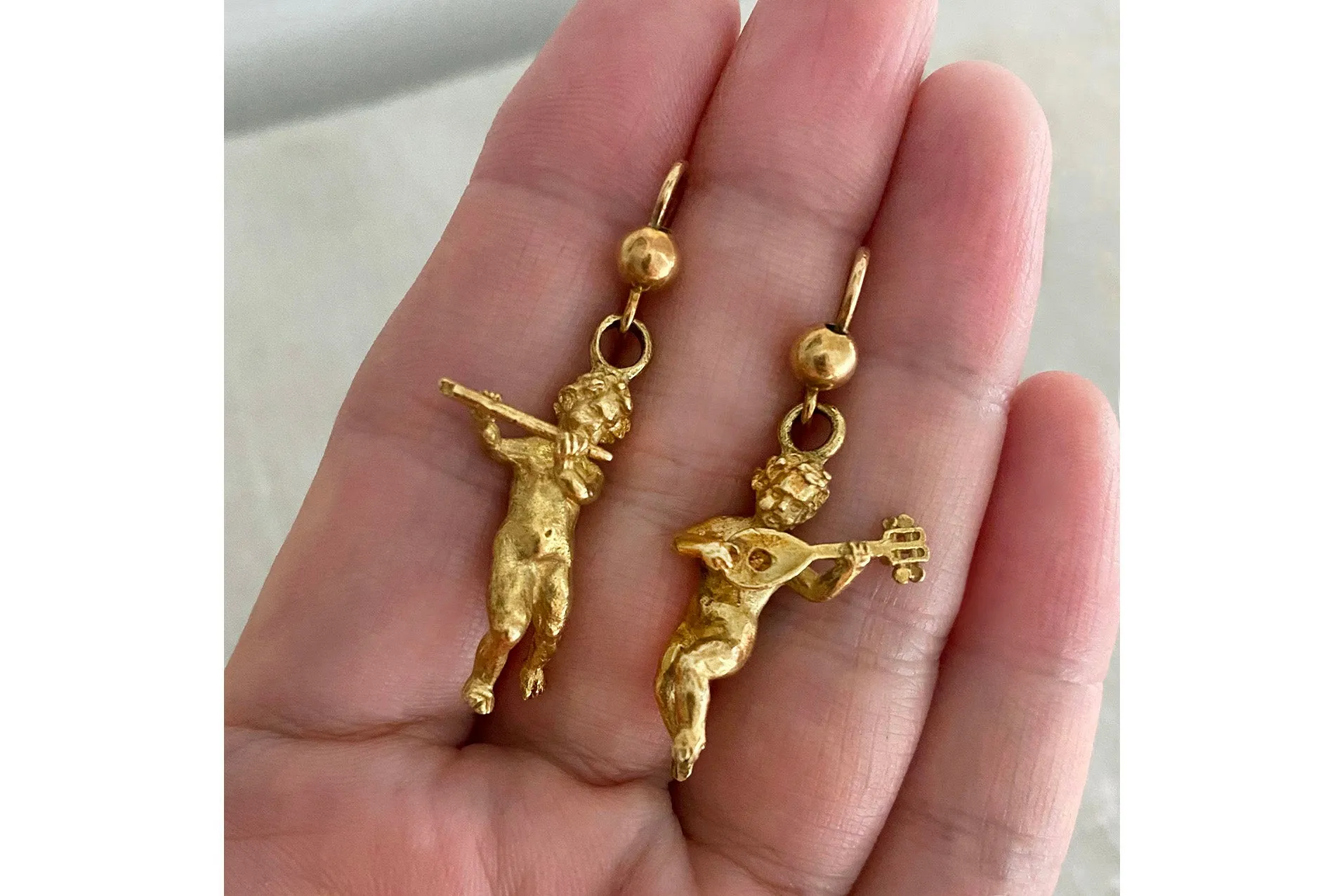 Art Nouveau 18K Gold Putti Earrings
