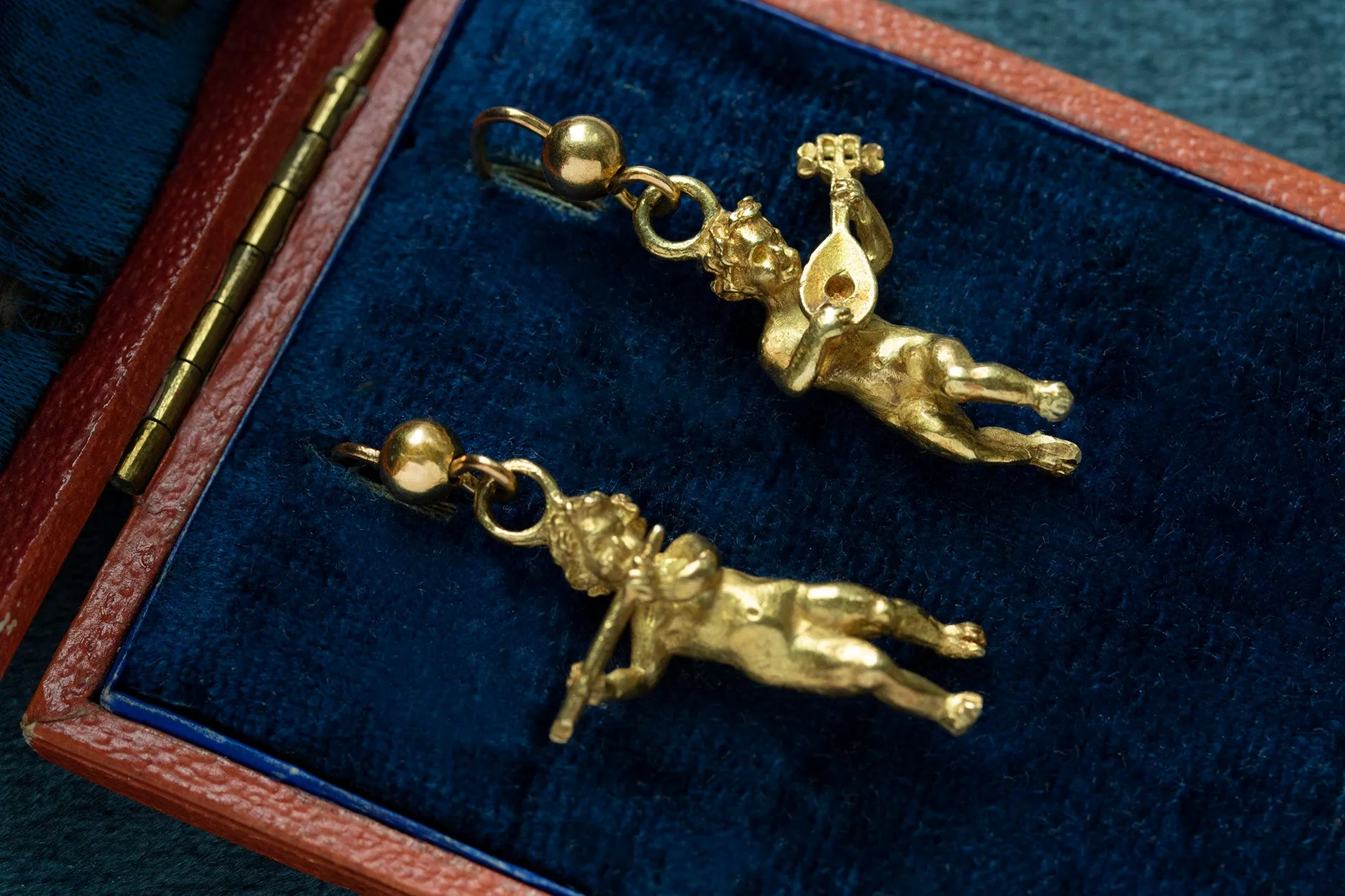 Art Nouveau 18K Gold Putti Earrings
