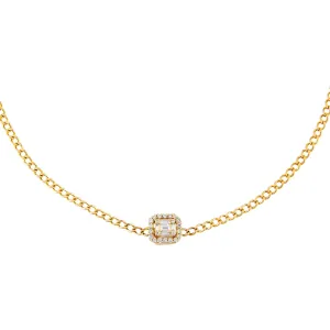Baguette Diamond Illusion Cuban Choker 14K