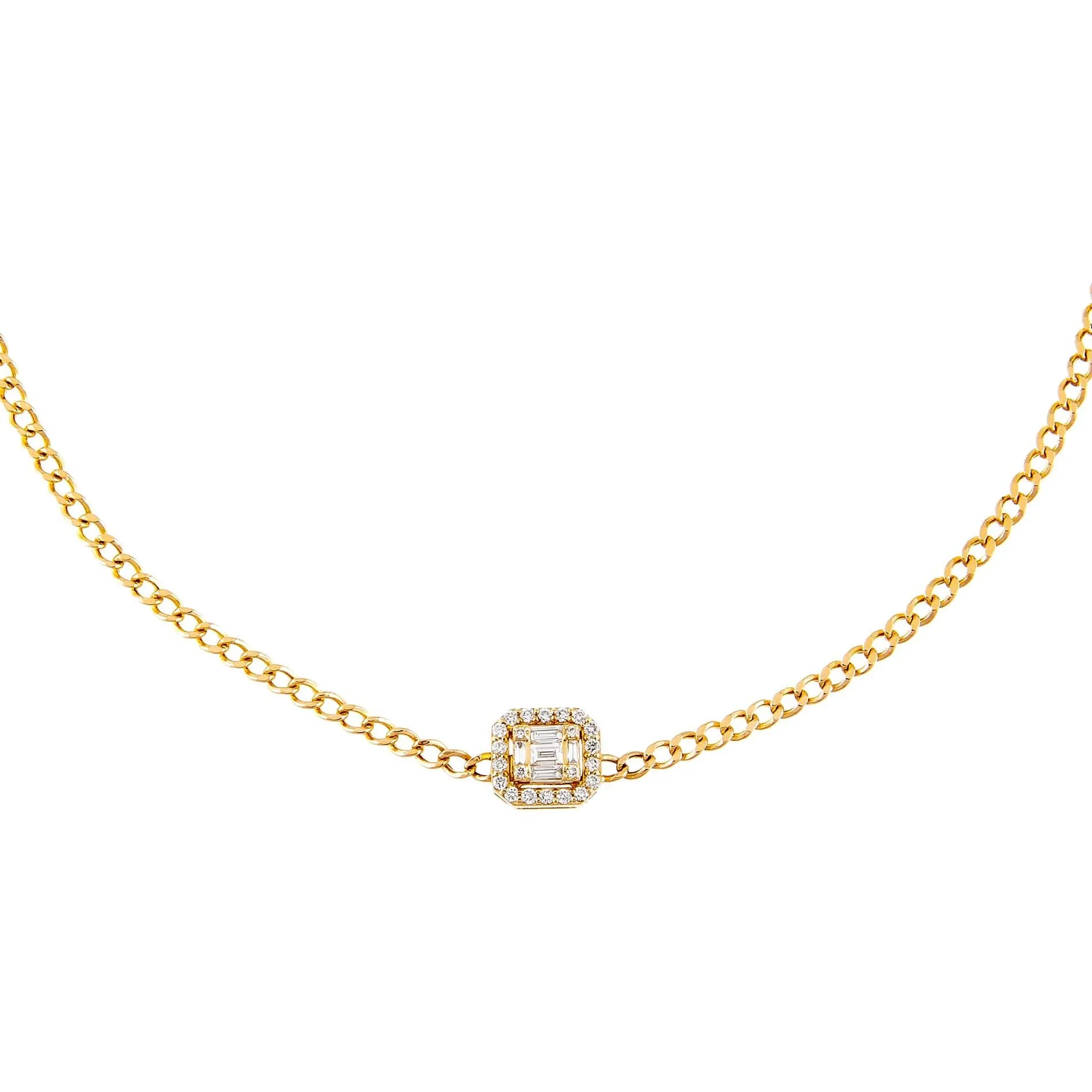 Baguette Diamond Illusion Cuban Choker 14K