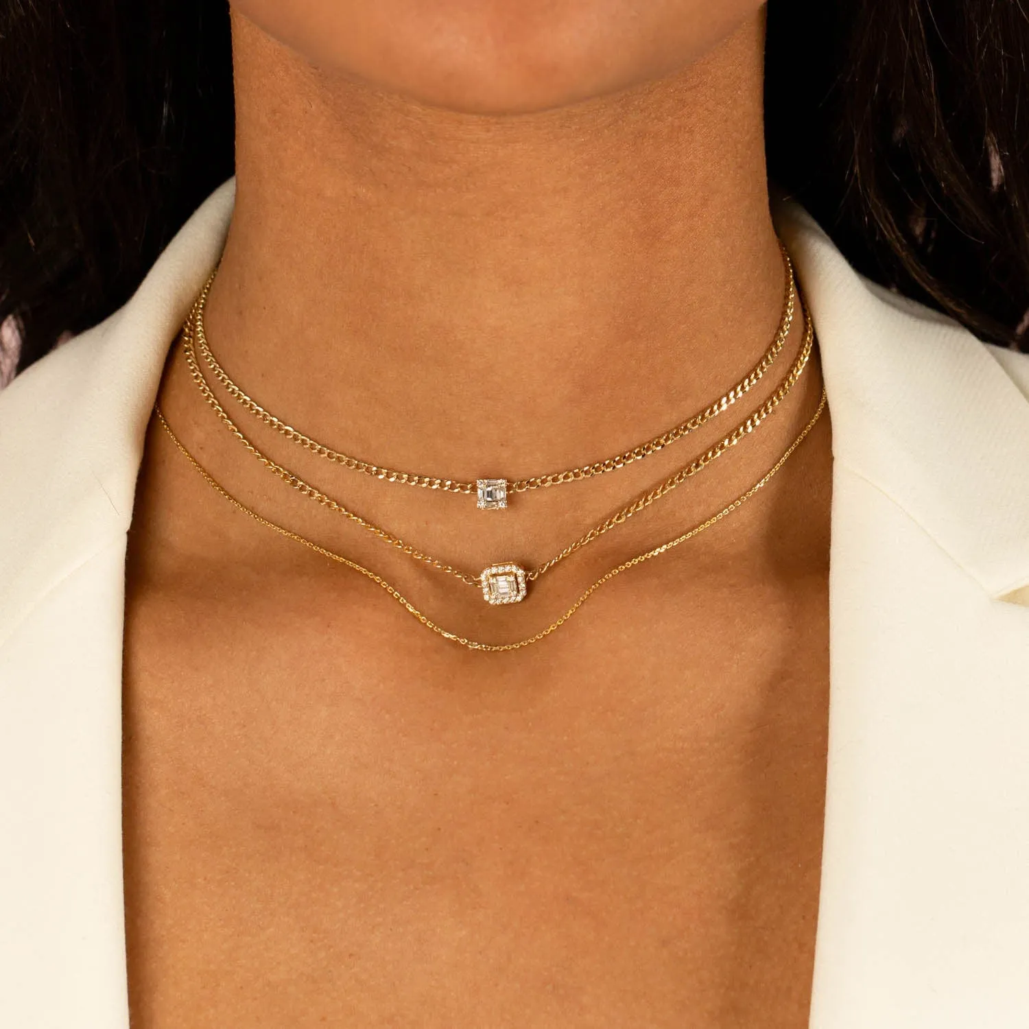 Baguette Diamond Illusion Cuban Choker 14K