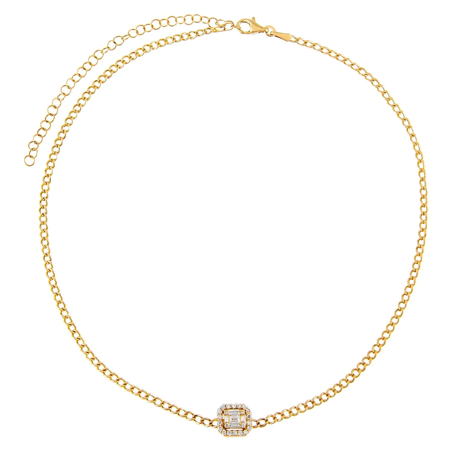 Baguette Diamond Illusion Cuban Choker 14K
