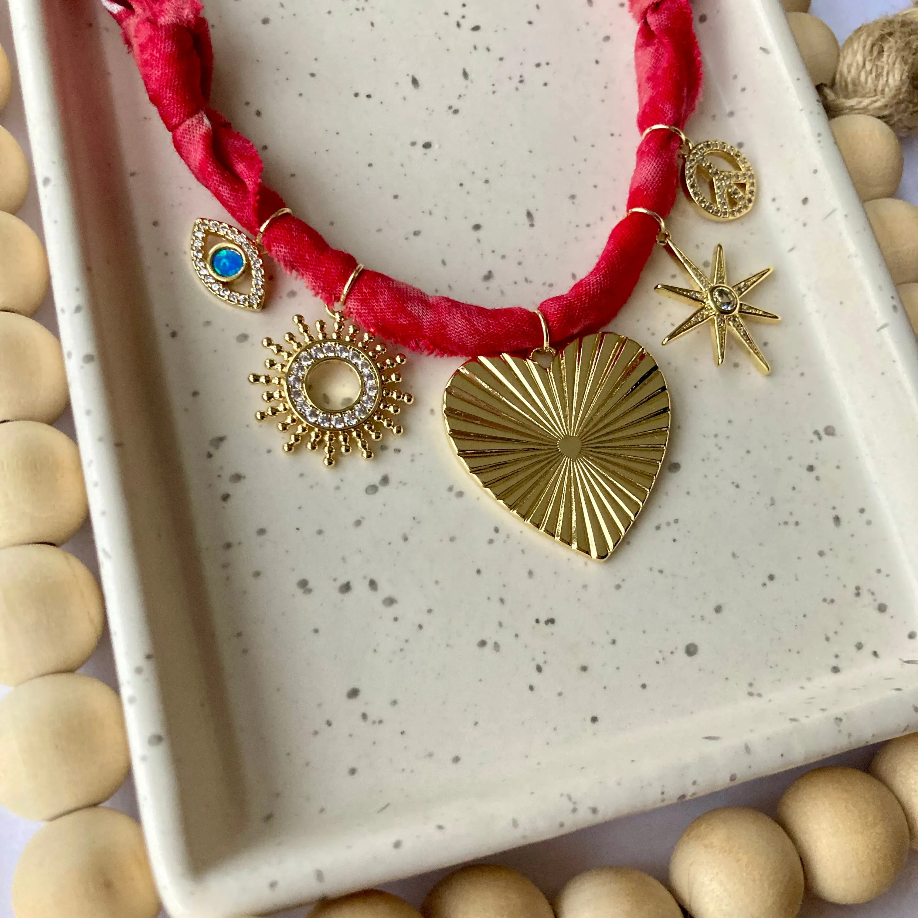 BANDANA CHARM NECKLACE | 5 CHARMS | GOLD FILLED