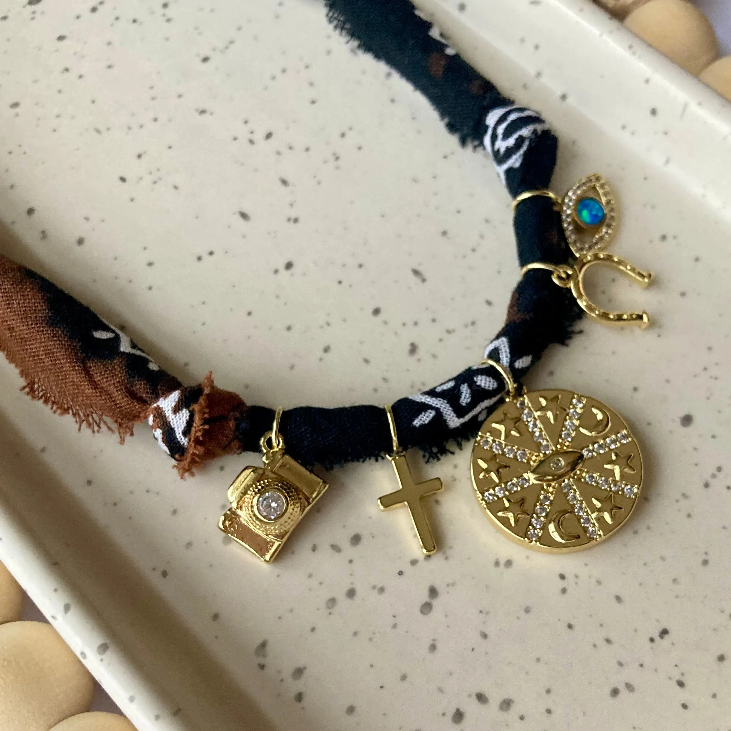 BANDANA CHARM NECKLACE | 5 CHARMS | GOLD FILLED