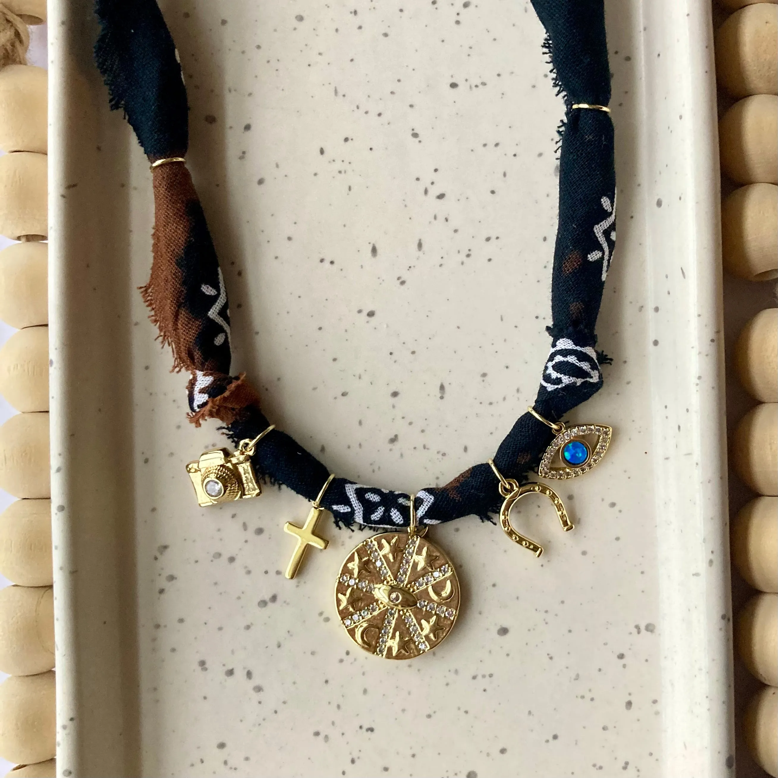 BANDANA CHARM NECKLACE | 5 CHARMS | GOLD FILLED