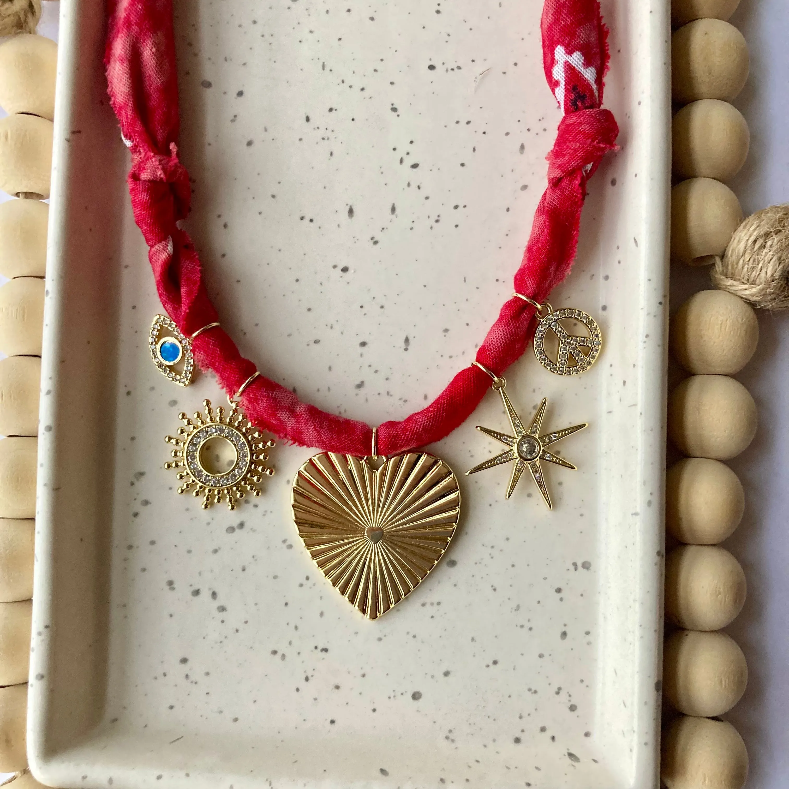 BANDANA CHARM NECKLACE | 5 CHARMS | GOLD FILLED