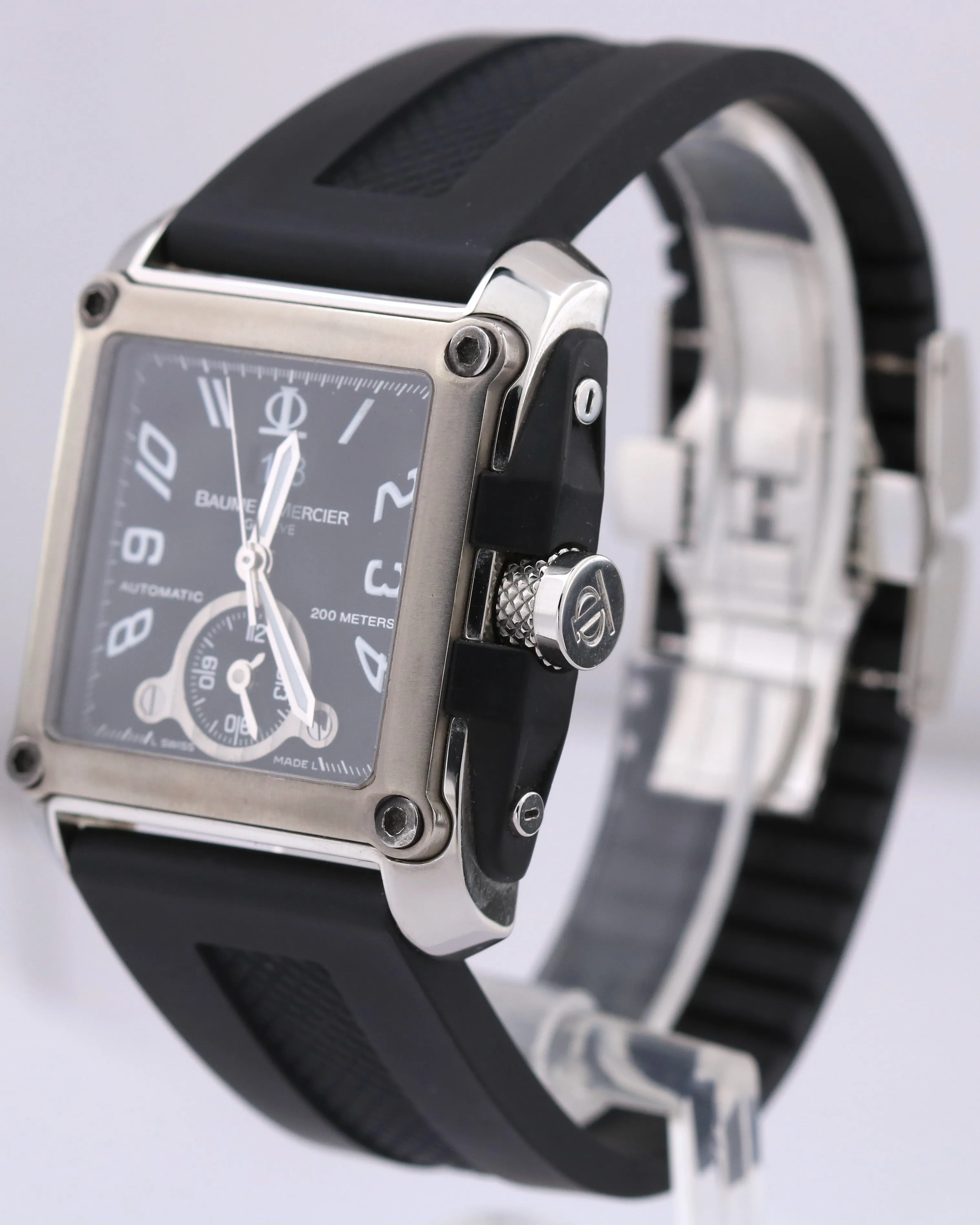 Baume & Mercier Hampton Square Dual Time Black Steel 37mm Automatic 65590 BOX