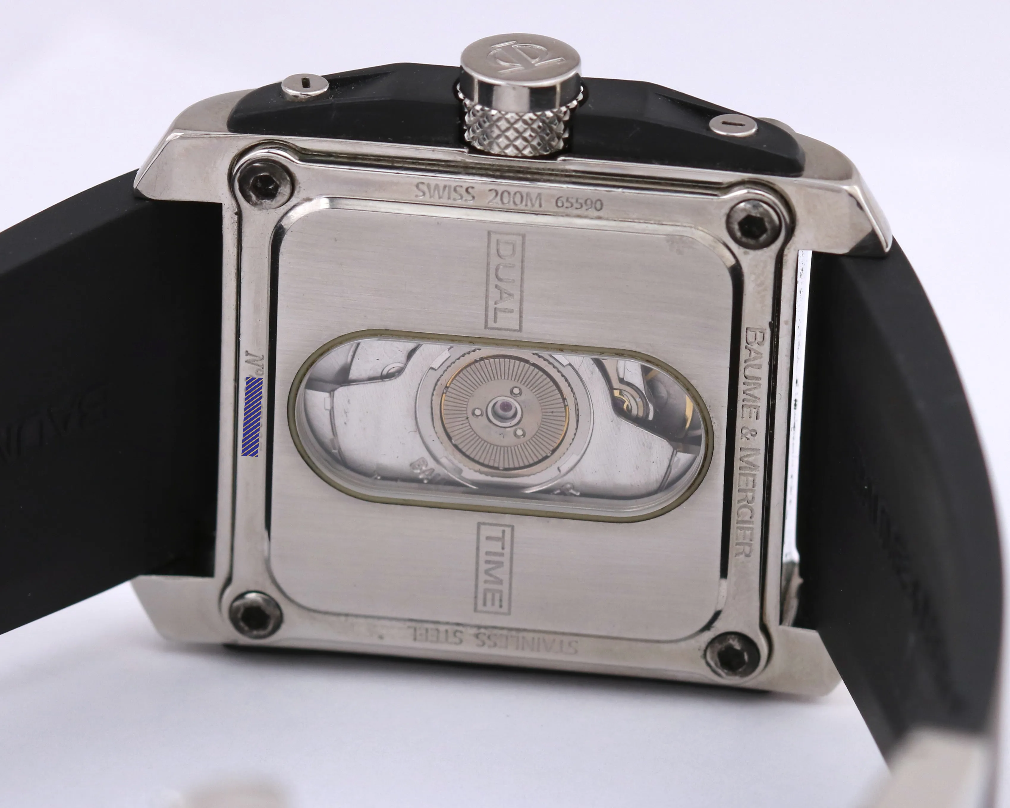 Baume & Mercier Hampton Square Dual Time Black Steel 37mm Automatic 65590 BOX