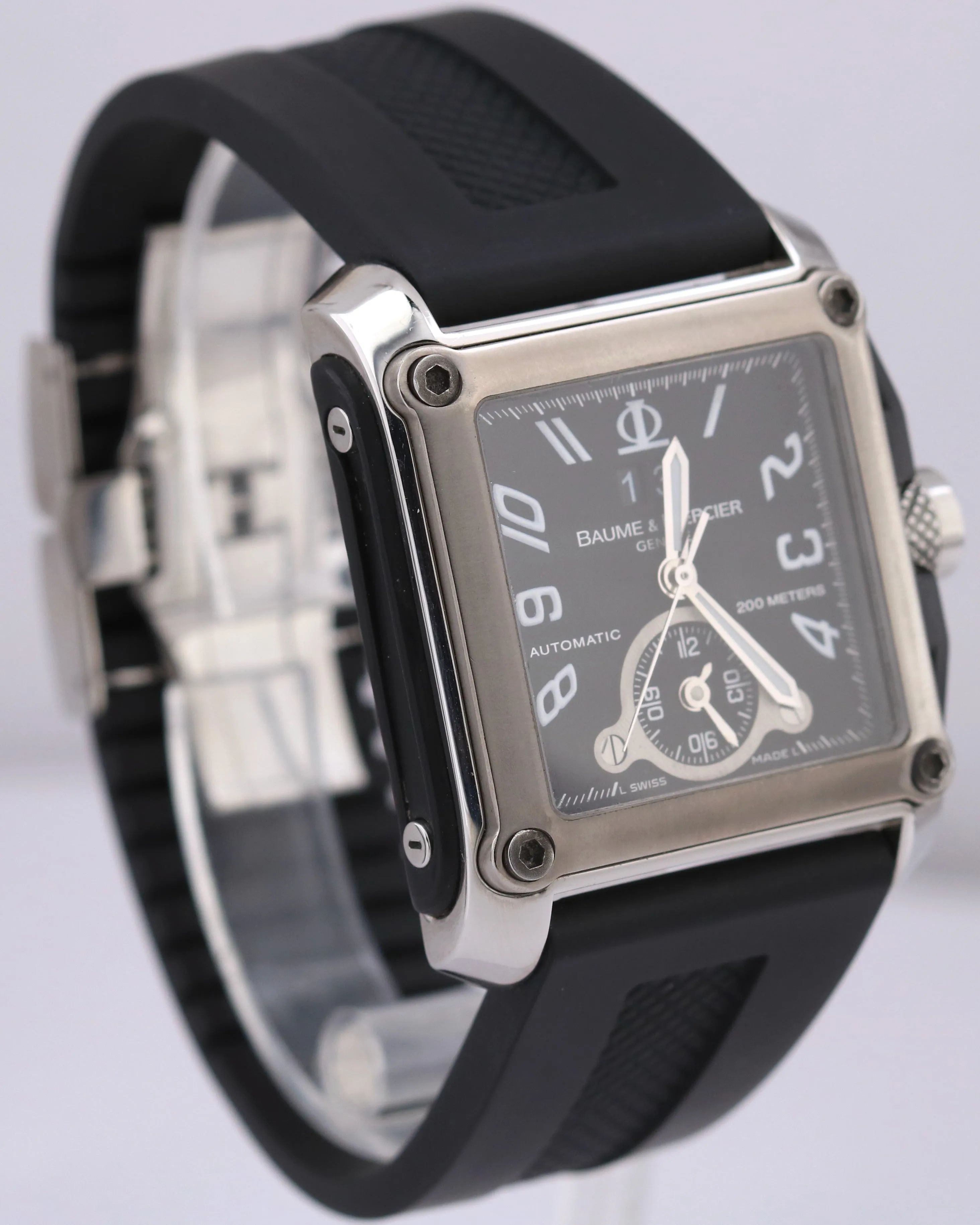 Baume & Mercier Hampton Square Dual Time Black Steel 37mm Automatic 65590 BOX