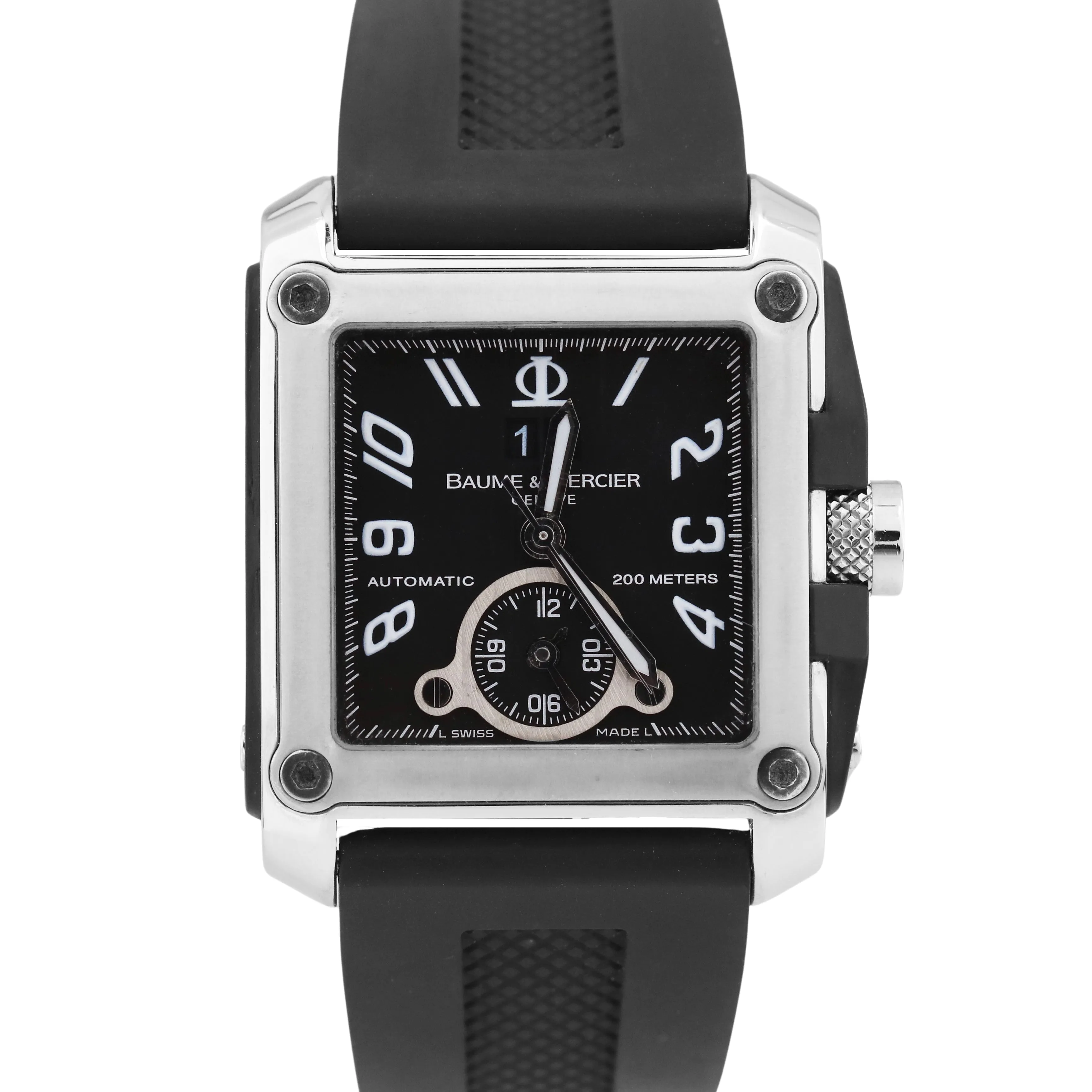 Baume & Mercier Hampton Square Dual Time Black Steel 37mm Automatic 65590 BOX